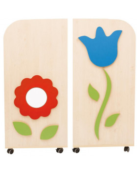 Könyves szekrény / Gurulós kocsi 2 az 1-ben Bükk - kicsi - Piros és kék virágok