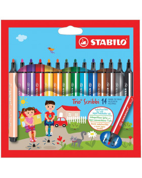 STABILO® Trio® Scribbi - behúzható hegyű filctollak - 14 színből álló készlet