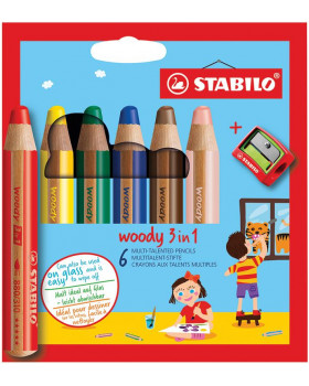 STABILO® woody 3 az 1-ben multifunkciós zsírkréták - 6 színből álló készlet