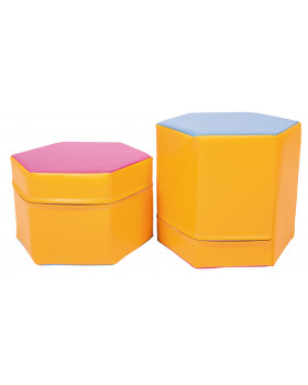 Puff hatszög, narancssárga / kék / rózsaszín,  magasság 25 cm