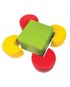 Asztal és ülőkék - készlet - zöld / piros / sárga