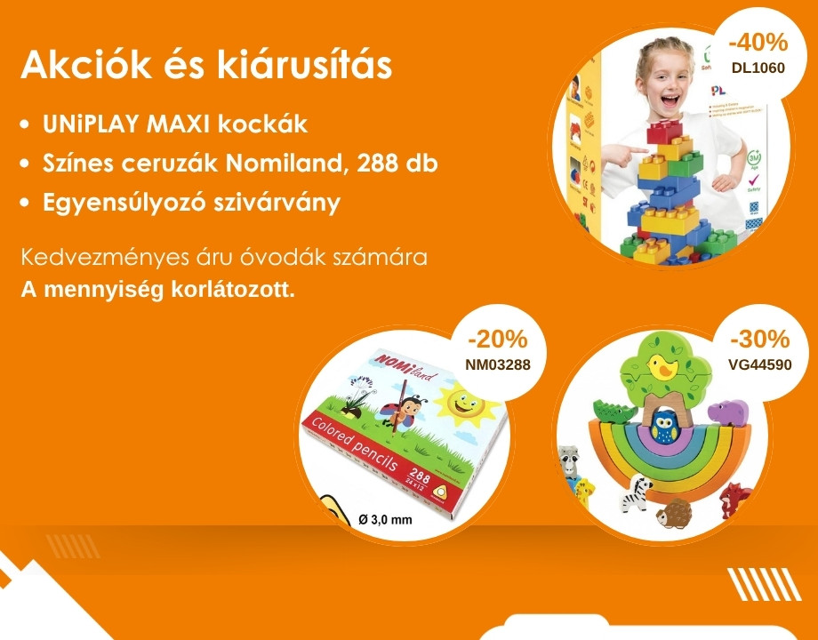 Akciók és kiárusítás – Kedvezményes áru óvodák számára